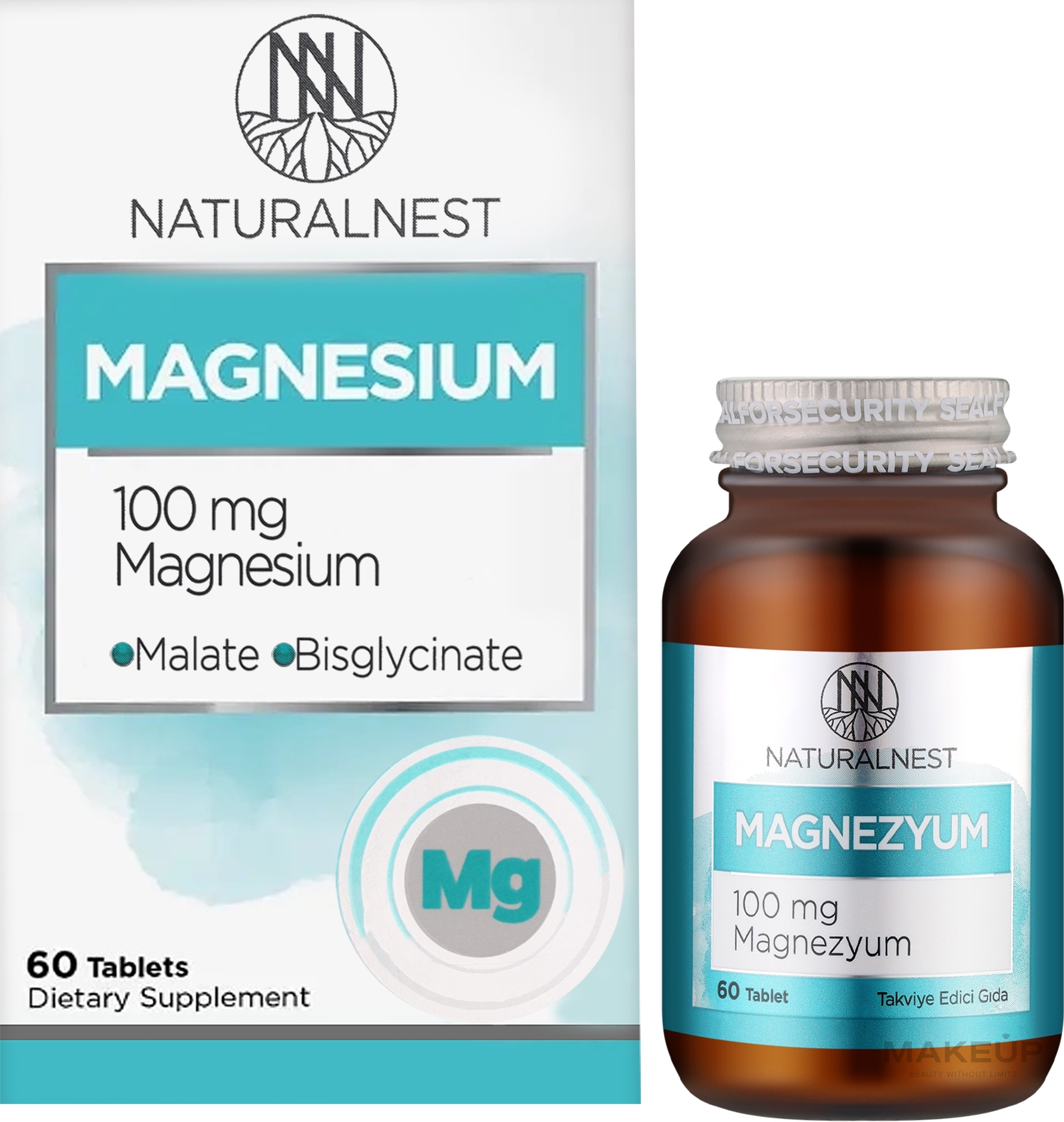 Диетическая добавка "Магний", 100 мг - NaturalNest Magnesium 100 mg — фото 60шт