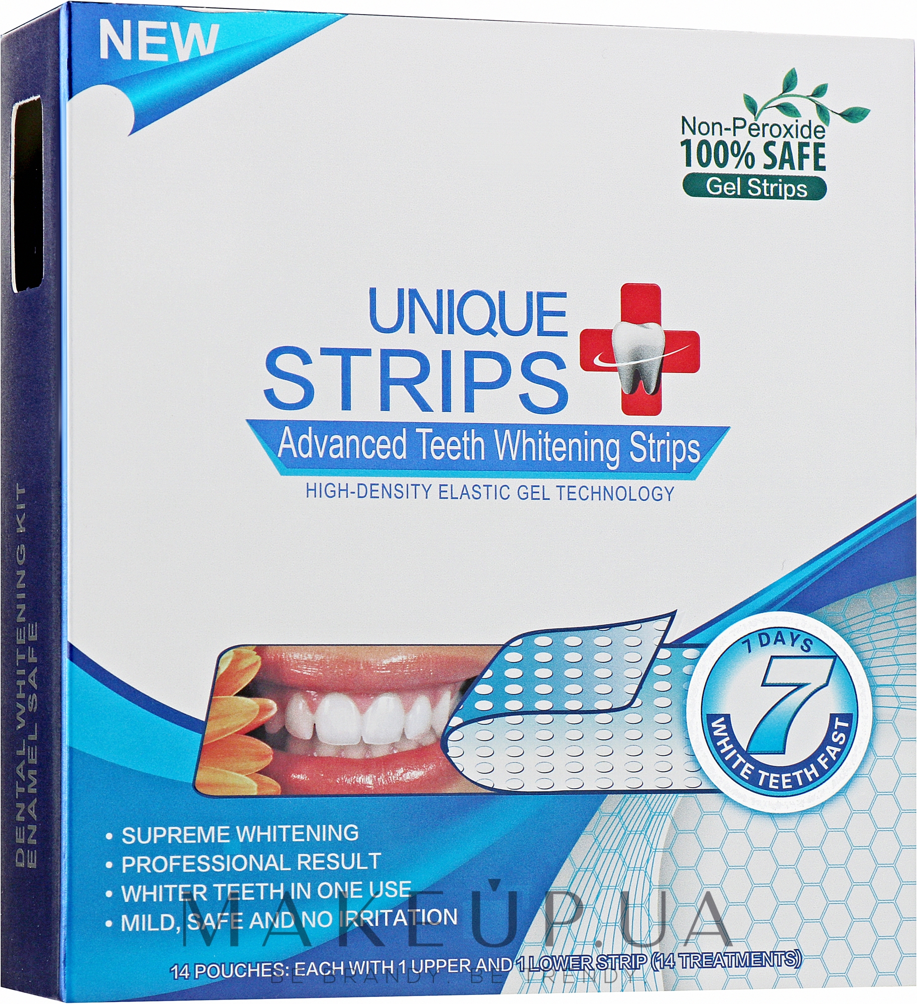 Полоски для домашнего отбеливания зубов - Unique Strips White Blue Light — фото 14шт