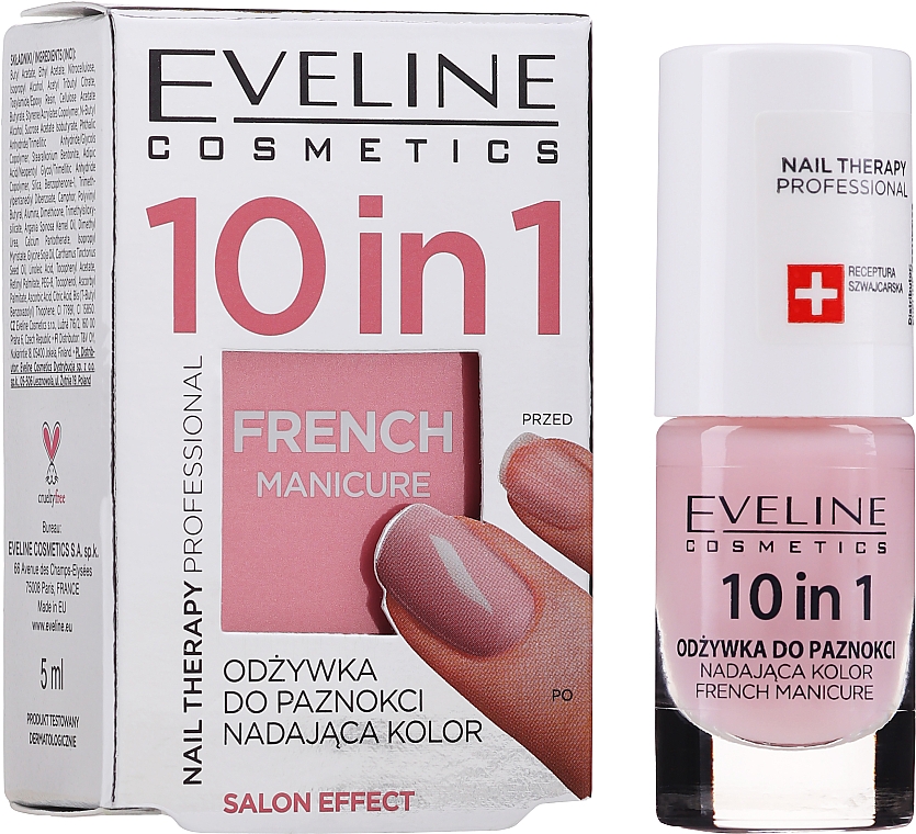 Кольоровий кондиціонер для нігтів "Французький манікюр" 10 в 1 - Eveline Cosmetics Nail Therapy Professional French Manicure — фото N1