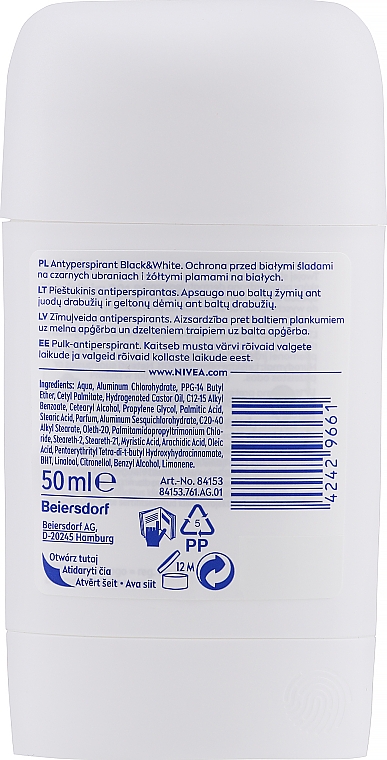 Дезодорант-стик антиперспирант "Невидимая защита для черного и белого" - NIVEA Black & White Invisible Clear Deo Stick — фото N2