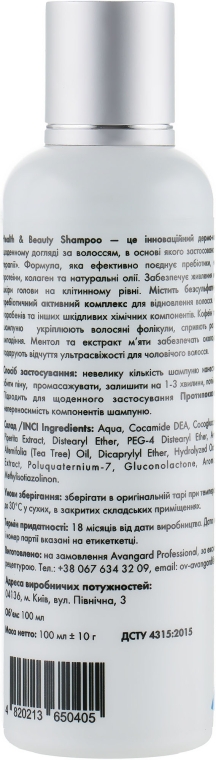 Шампунь для ухода за мужскими волосами с охлаждающим эффектом - Avangard Professional Health & Beauty Shampoo For Men — фото N2