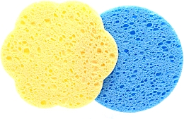 Спонж для умывания целлюлоза, "Цветок + круг" светло-оранжевый + голубой - Cosmo Shop — фото N1