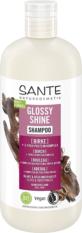 БІО-Шампунь для блиску волосся з Протеїновим комплексом та Березовим листям - Sante Glossy Shine Shampoo — фото N2