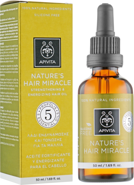 Натуральное масло для укрепления и оздоровления волос - Apivita Nature's Hair Miracle — фото N2