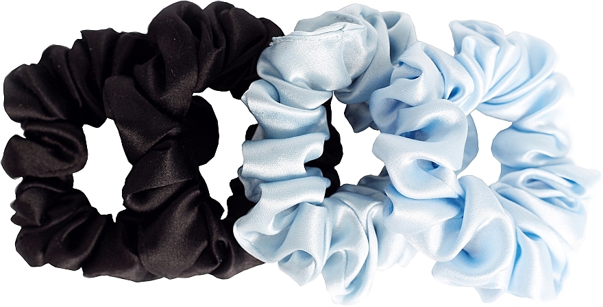 Набір резинок з натурального шовку, розмір S, чорна + блакитна - de Lure Scrunchie Set — фото N1