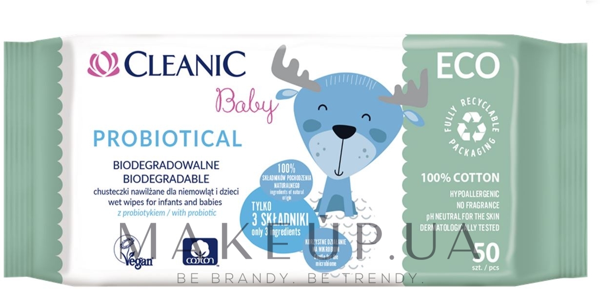 Дитячі вологі серветки, 50 шт. - Cleanic Eco Baby Probiotical — фото 50шт