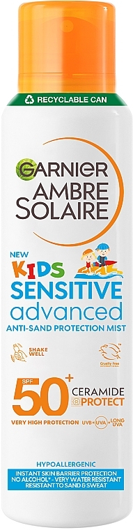 Солнцезащитный спрей-вуаль с керамидами для детей, очень высокая степень защиты SPF 50+ - Garnier Ambre Solaire Sensitive Advanced Kids