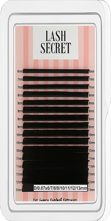 Накладные ресницы, черные, 16 линий (mix, 0,07, D, 6-13) - Lash Secret — фото N1