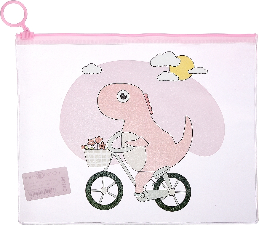 Косметичка CS1154 прозора, дитяча "Діно на велосипеді" - Cosmo Shop — фото N1