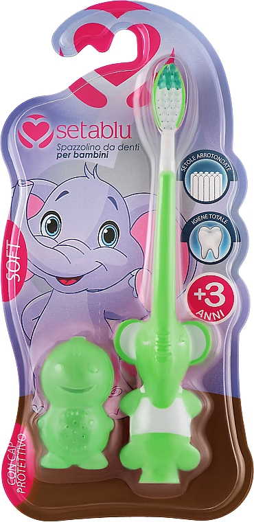 Дитяча зубна щітка із захисним чохлом "Слон", зелена - Setablu Baby Soft Elefant Toothbrush — фото N1