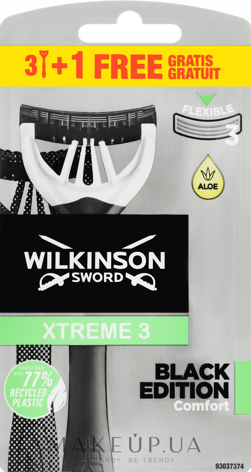 Одноразові станки, 3+1 шт. - Wilkinson Sword Xtreme 3 Black Edition — фото 4шт