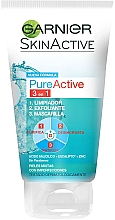 Матирующий гель для умывания, маска, скраб для лица - Garnier Skin Active Pure Active Cleansing Gel 3n1 — фото N1
