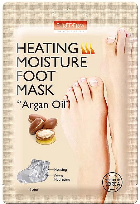 Зігрівальна зволожувальна маска для ніг з аргановою олією - Purederm Heating Moisture Foot Mask “Argan Oil” — фото N1