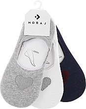 Набір жіночих шкарпеток "Baleriny" із сердечком, 3 пари, сірі + білі + сині - Moraj — фото N1