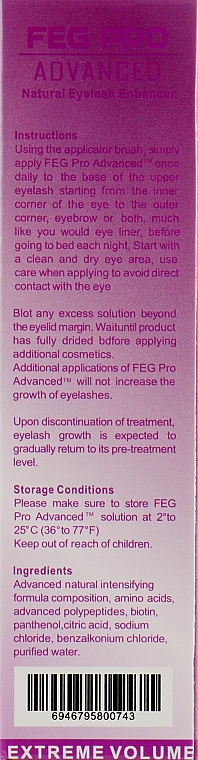 Сыворотка для роста ресниц и бровей - Feg Pro Advanced Natural Eyelash Enhancer — фото N3