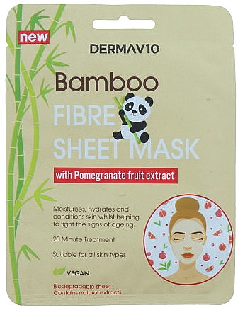 Тканинна маска для обличчя з бамбукового волокна з гранатом - Derma V10 — фото N1