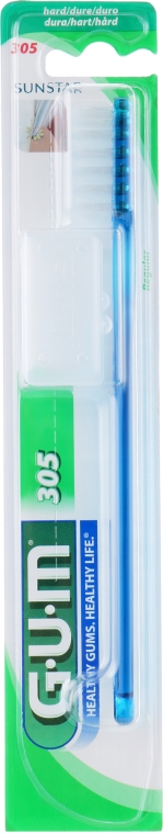 Зубная щетка "305", жесткая, синяя - G.U.M Hard Regular Toothbrush — фото N1