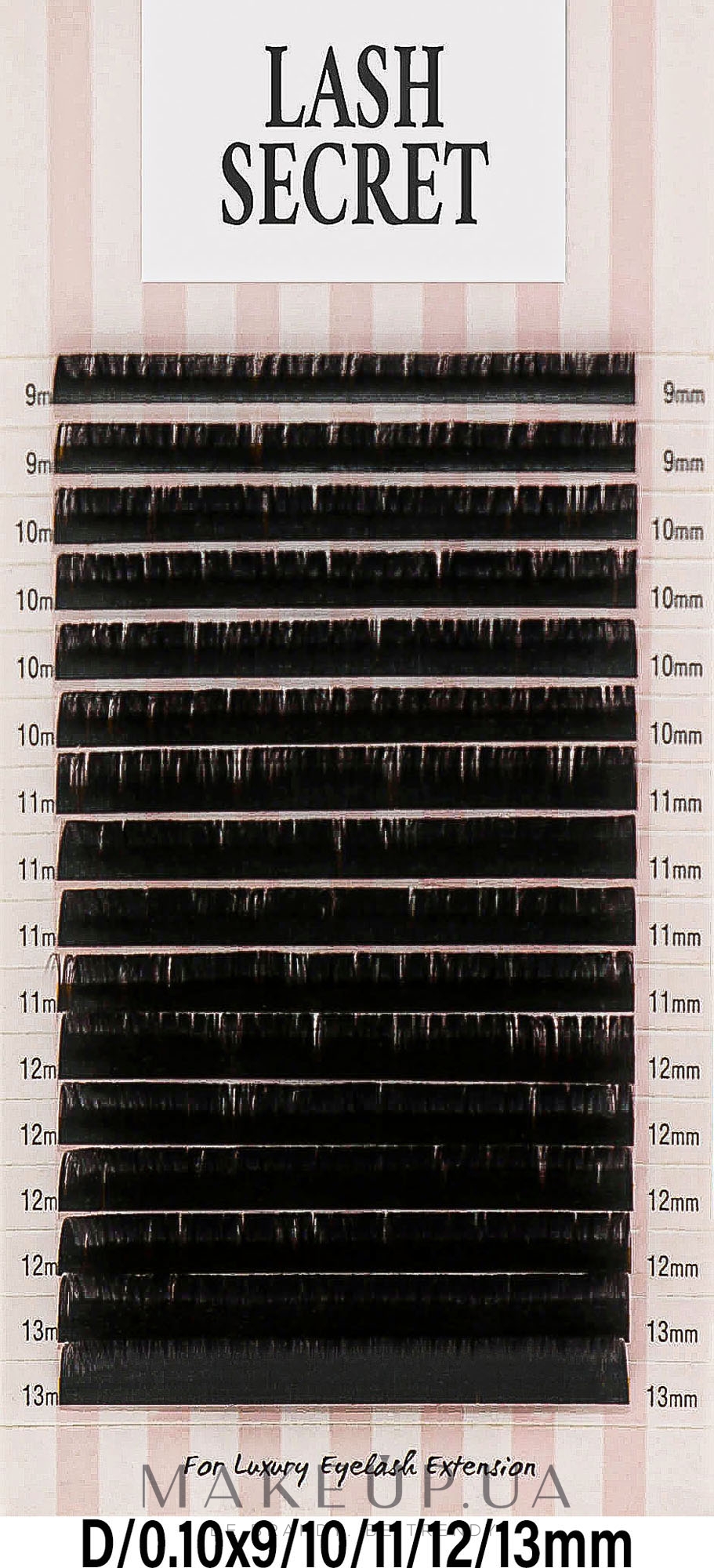 Накладні вії, чорні, 16 ліній (mix, 0,1, D, 9-13) - Lash Secret — фото 1уп
