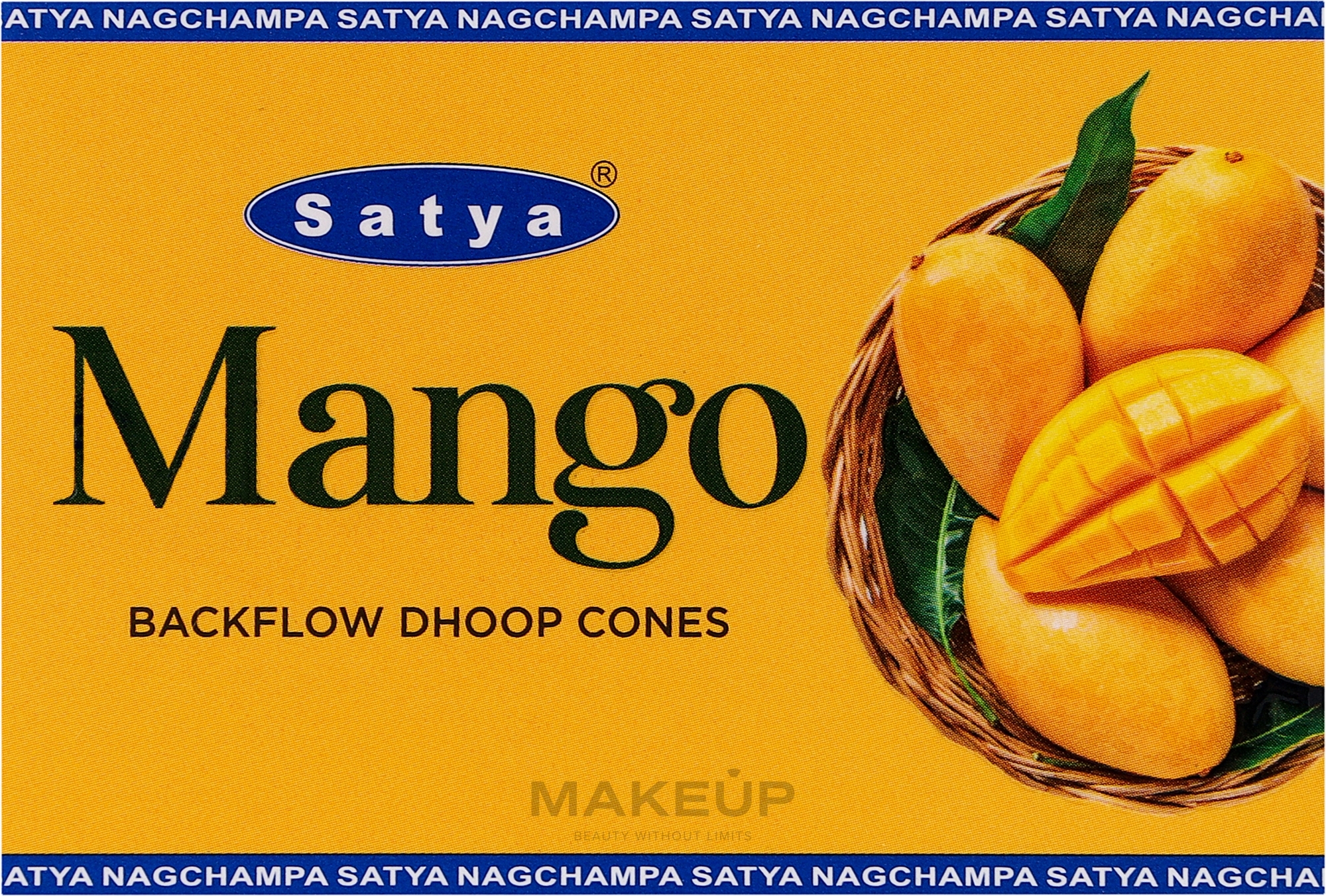 Стелющиеся дымные благовония конусы "Манго" - Satya Mango Backflow Dhoop Cones — фото 10шт