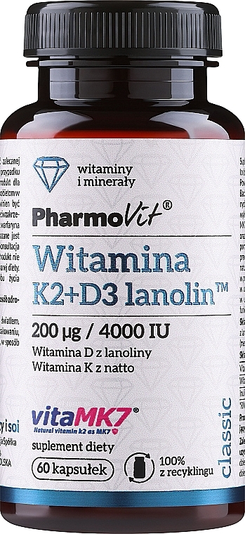 Диетическая добавка "Витамины K2 + D3" - PharmoVit Classic Vitamin K2 + D3 Lanolin — фото N1