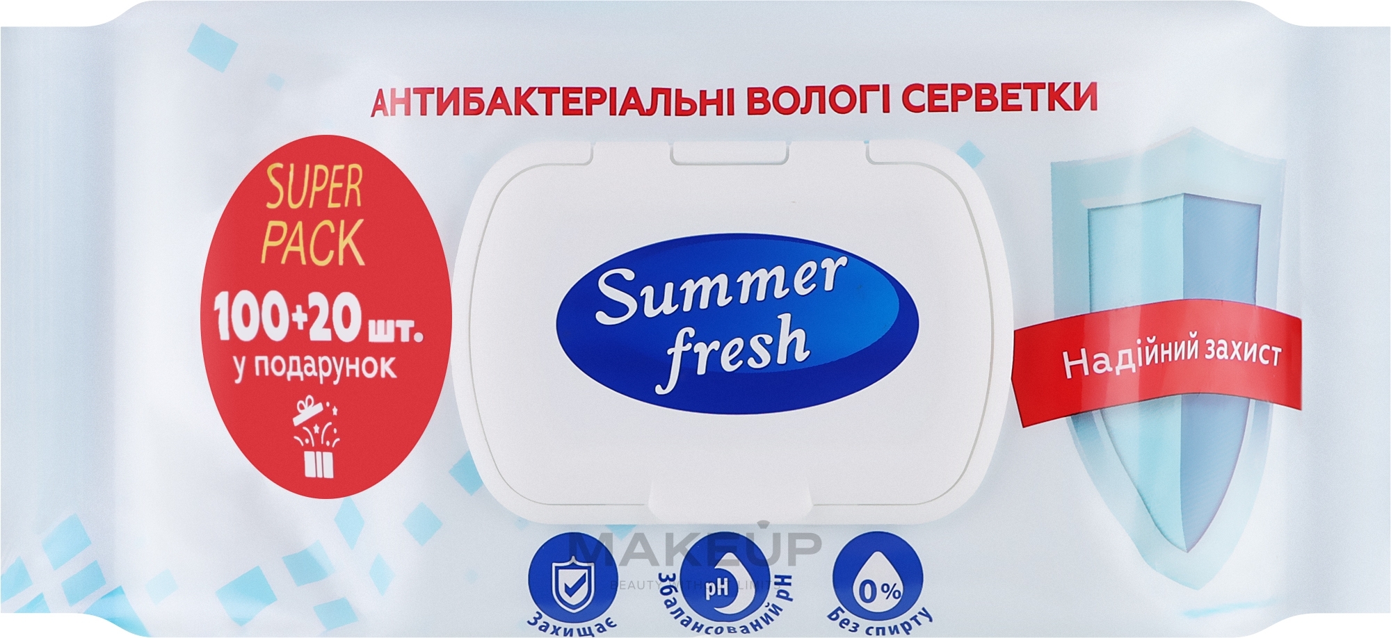 Антибактериальные влажные салфетки "Без Спирта", 100 + 20 шт - Summer Fresh — фото 120шт