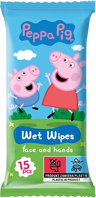 Вологі серветки з полуничним ароматом, 15 шт. - Peppa Pig Wet Wipes Face and Hands — фото N1