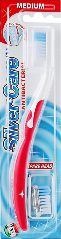 Зубная щетка "Silver Care Plus" средняя, красная - Silver Care — фото N1