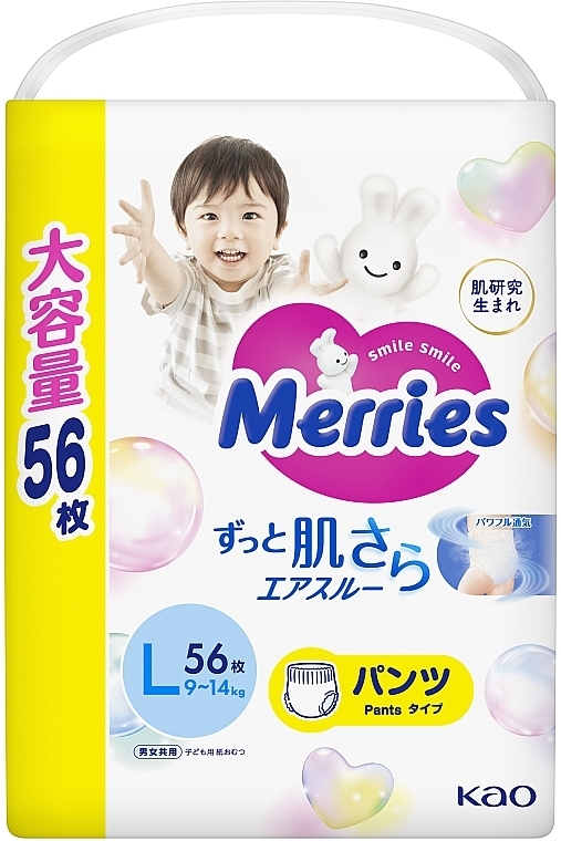 Трусики-підгузники для дітей L (9-14 кг), 56 шт. - Merries — фото N1
