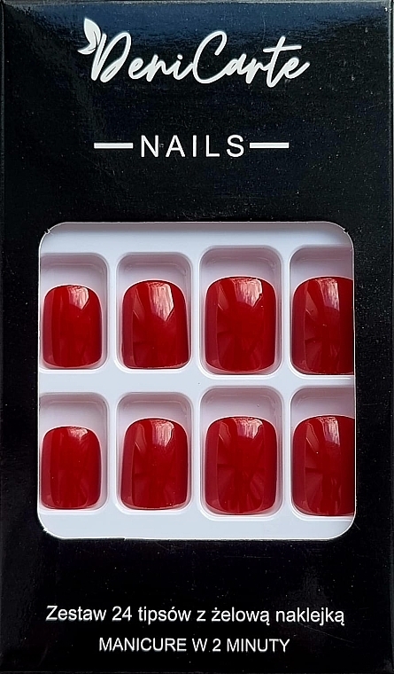 Накладные ногти, квадратные красные, 24 шт. - Deni Carte Tipsy Square Red 9454 — фото N1