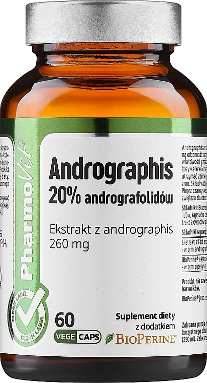 Харчова добавка "Андрографіс 20%" - Pharmovit Clean Label Andrographis 20% — фото N1