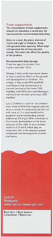 Омега-3 рыбий жир с печени трески и тунца с витаминами А, Д, Е + формула DHA - Lysi Children's Cod Liver Oil Mint & Mango Flavor (стеклянная бутылка) — фото N5