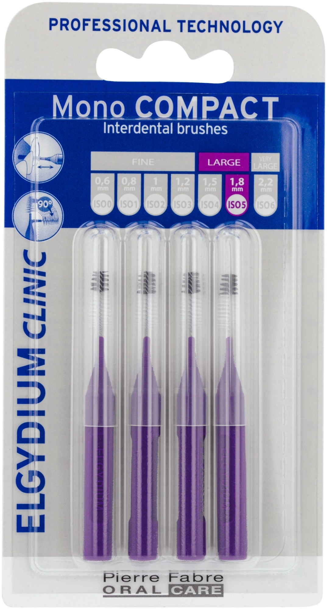 Щітка міжзубна, фіолетова, 4 шт. - Elgydium Clinic Brushes Mono Compact Purple 1.8mm — фото 4шт