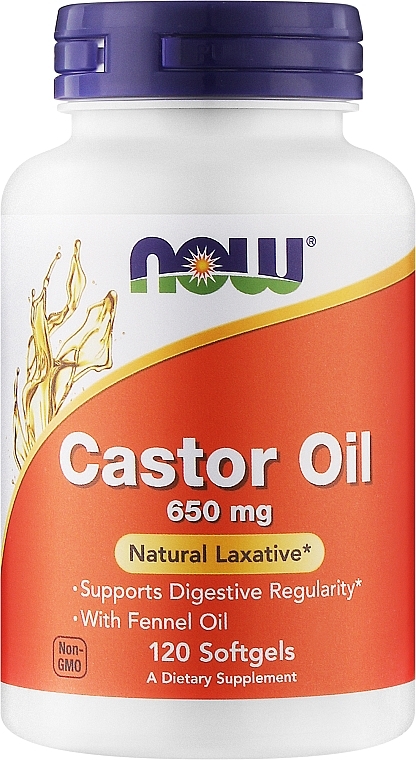 Рицинова олія, 650 мг, 120 м'яких желатинових капсул - Now Foods Castor Oil — фото N1