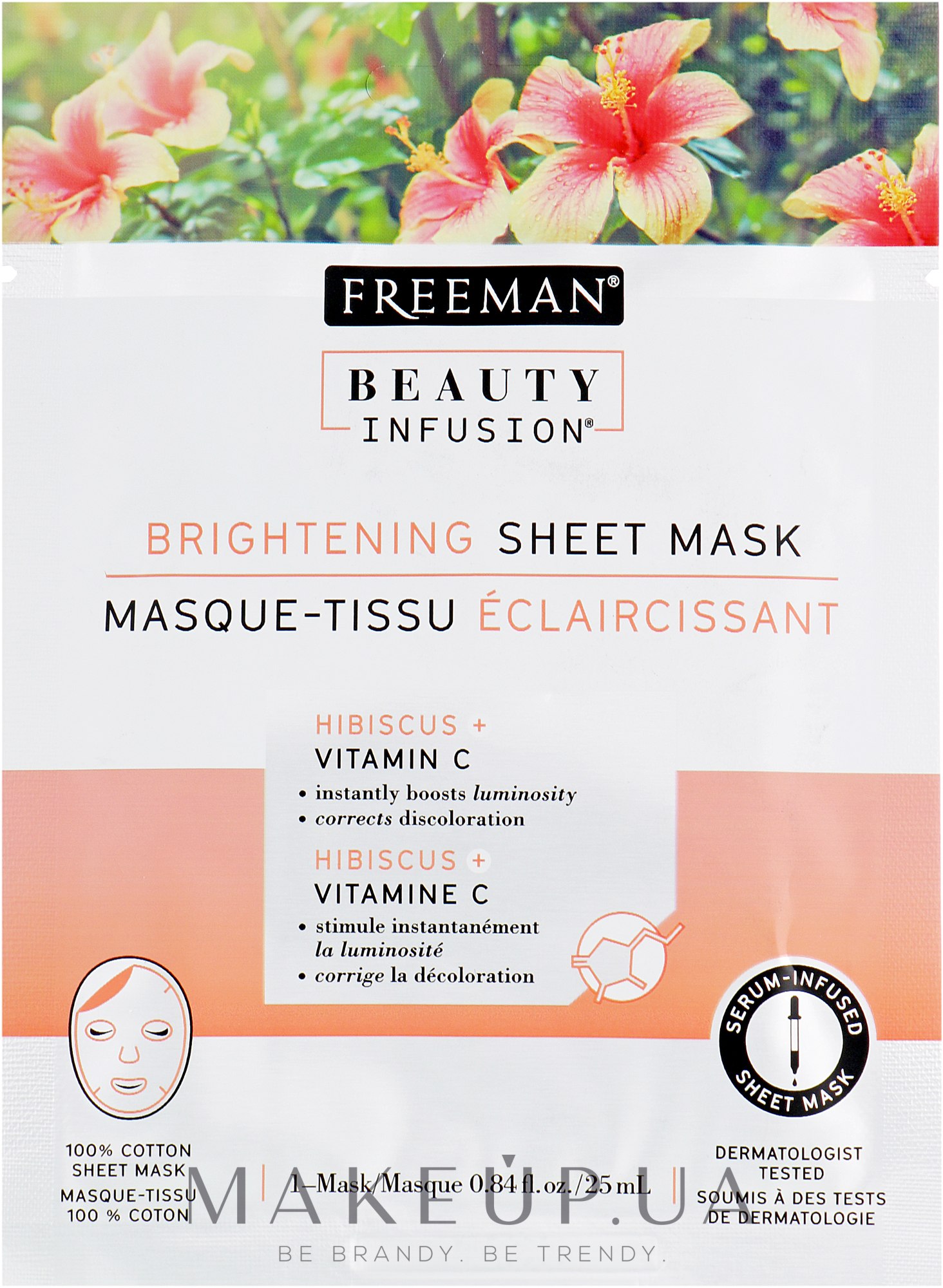 Тканинна маска для обличчя "Гібіскус і вітамін С" - Freeman Beauty Infusion Brightening Sheet Mask — фото 25ml
