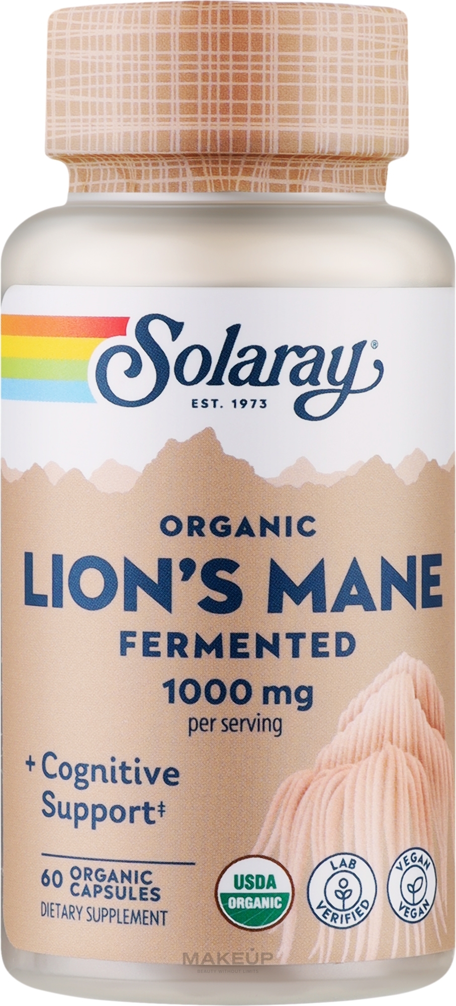 Органічний ферментований їжовик гребінчастий - Solaray Organic Lion`s Mane Fermented 1000mg — фото 60шт