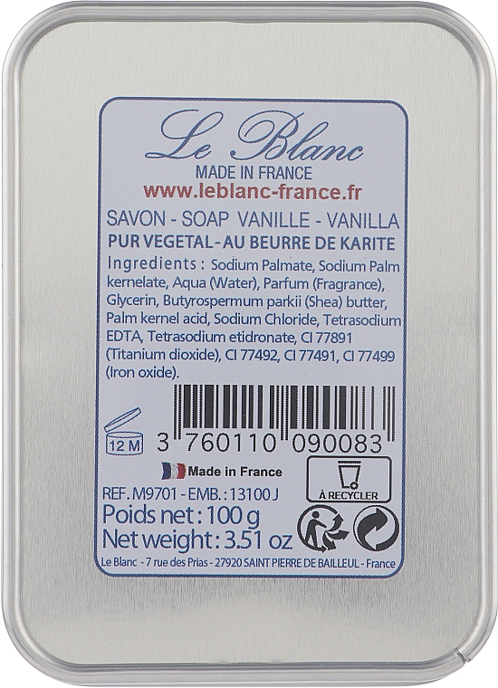Натуральное мыло в жестяной упаковке "Ваниль" - Le Blanc Vanille Soap — фото N3