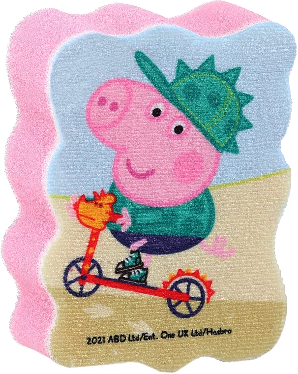 Мочалка банна дитяча "Свинка Пеппа", Джордж на велосипеді, рожева - Suavipiel Peppa Pig Bath Sponge — фото N1