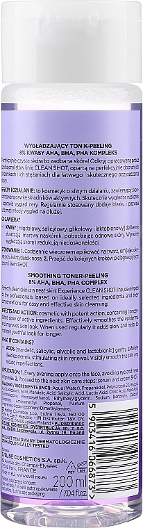 Разглаживающий тоник-пилинг - Eveline Clean Shot Smoothing Tonic-Peeling with 8% AHA BHA PHA Acid — фото N2