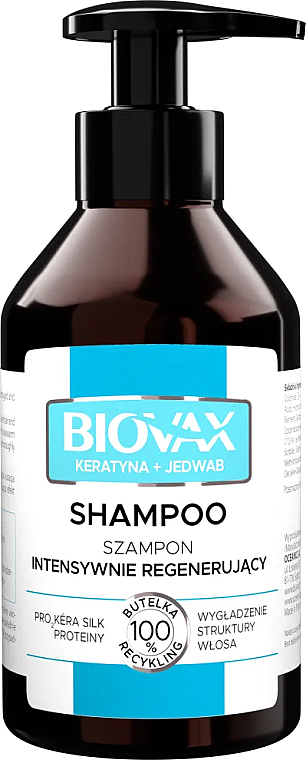 Шампунь для волосся "Кератин + шовк" - L'biotica Biovax Keratin + Silk Shampoo — фото N1
