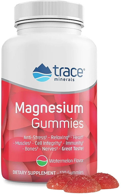 Пищевая добавка "Магний", в жевательныех конфетах - Trace Minerals Magnesium Gummies Watermelon — фото N1