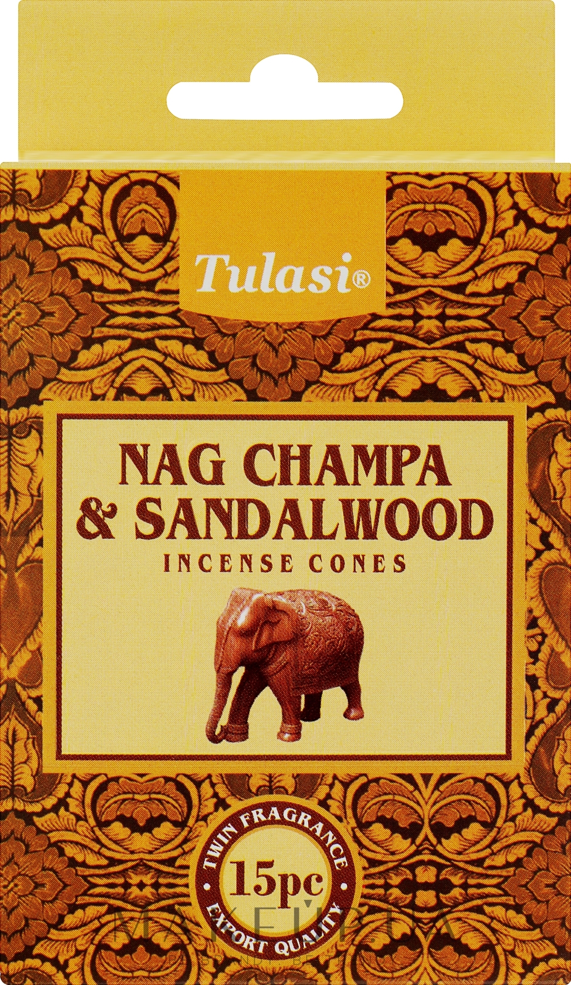 Благовония конусы "Наг Чампа и сандал" - Tulasi Nag Champa & Sandalwood Incense Cones — фото 15шт
