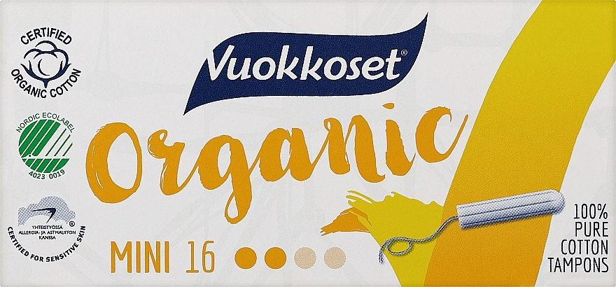 Тампоны мини, органические, без аппликатора, 16 шт - Vuokkoset Organic Mini Tampons — фото N1