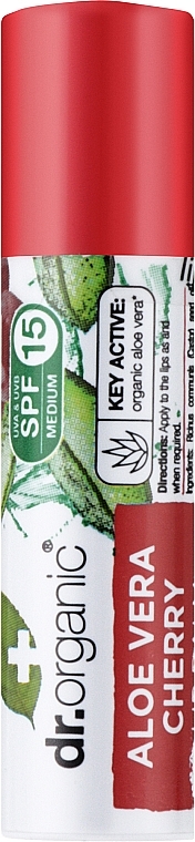 Бальзам для губ з екстрактом алое вера та вишні - Dr. Organic Bioactive Skincare Aloe Vera Cherry Lip Balm SPF15 — фото N1