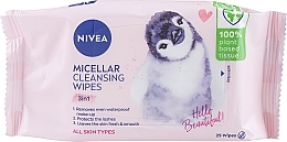 Біорозкладані міцелярні серветки для зняття макіяжу, 25 шт. - NIVEA Biodegradable Micellar Cleansing Wipes 3 In 1 Penguin — фото N1