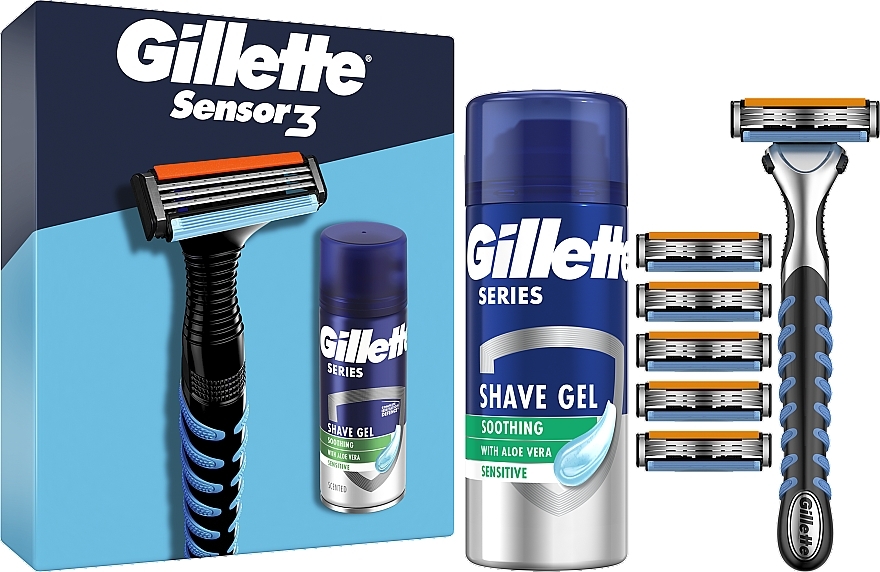 Набор - Gillette Sensor 3 (razor/1pc + foam/75ml + refil/5pcs) — фото N1