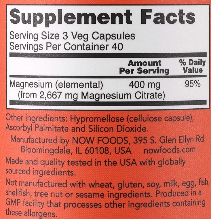 Мінерали. Цитрат Магнію, капсули - Now Foods Magnesium Citrate Veg Capsules — фото N2
