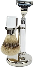 Парфумерія, косметика Набір для гоління - Golddachs Synthetic Hair, Mach3 Metal Chrome Acrylic Silver (sh/brush + razor + stand)
