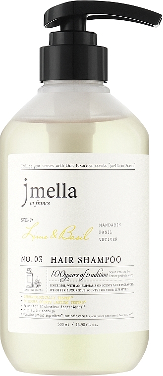Парфюмированный шампунь для волос - Jmella In France Lime & Basil Hair Shampoo