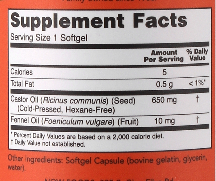Рицинова олія, 650 мг, 120 м'яких желатинових капсул - Now Foods Castor Oil — фото N2