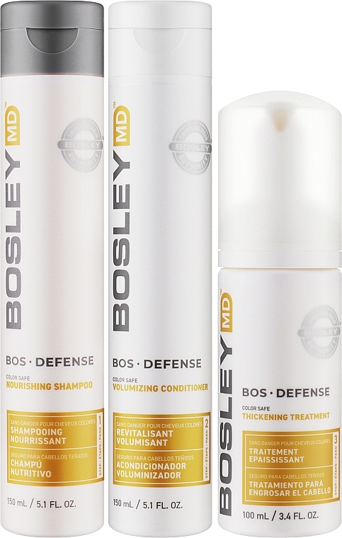 Набор для предупреждения истончения волос - Bosley Bos Defense Kit (shm/150ml + cond/150 + treatm/100ml) — фото N2